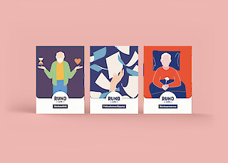 Packaging of the three card sets.