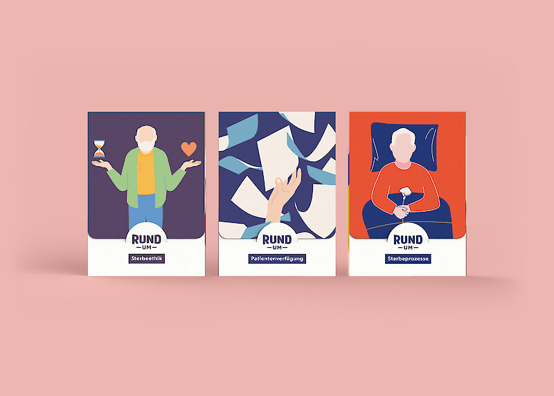 Packaging of the three card sets.