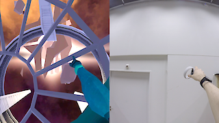 Agieren im virtuellen Raum mit Handcontroller. © Chris Elvis Leisi, ZHdK.