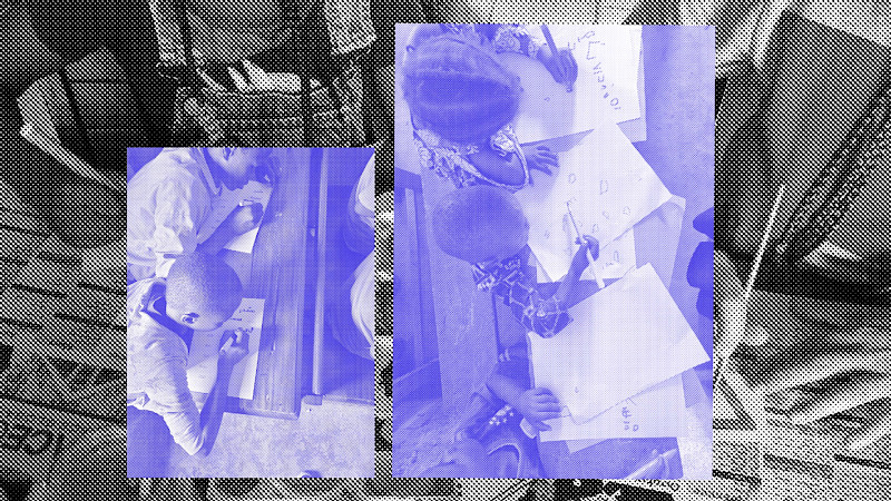 A series of images depicting N'ko learning activities and workshops held in various schools across Guinea in May 2023. Photo: Klervie Mouho. © ZHdK.