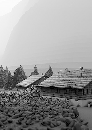 This scene is intended to convey our powerlessness in the face of an act of nature and its destructive force. Screenshot: Elena Kaeser © ZHdK.